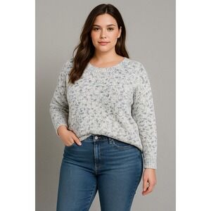 Gap Sweater Womens L Blue White Dolman Sleeve Crew Neck Chunky Knit Cozy Comfort